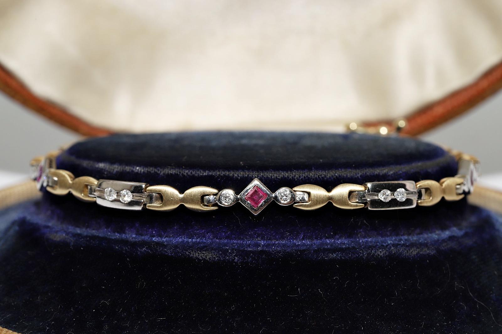 Vintage Circa 1980er Jahre 14k Gold natürlicher Diamant und Rubin verziertes Tennisarmband (Retro)
