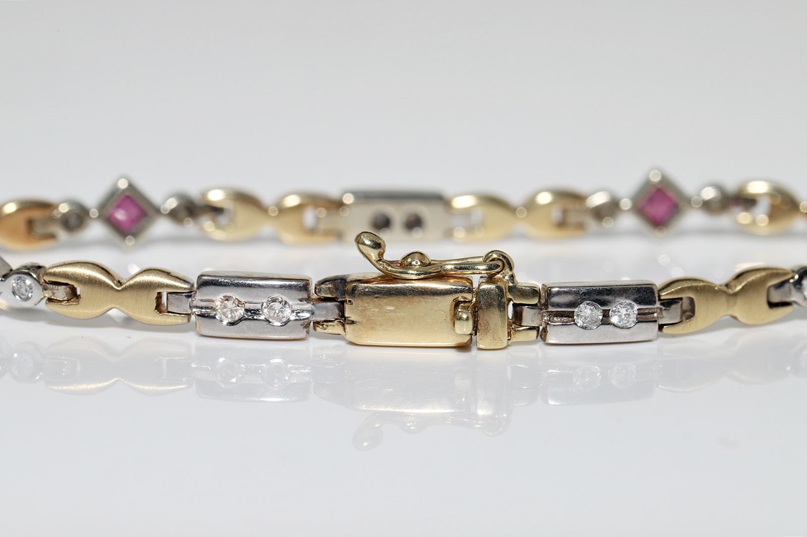 Women's Vintage Circa 1980s 14k Gold Natural Diamond And Ruby Decorated Tennis Bracelet  For Sale