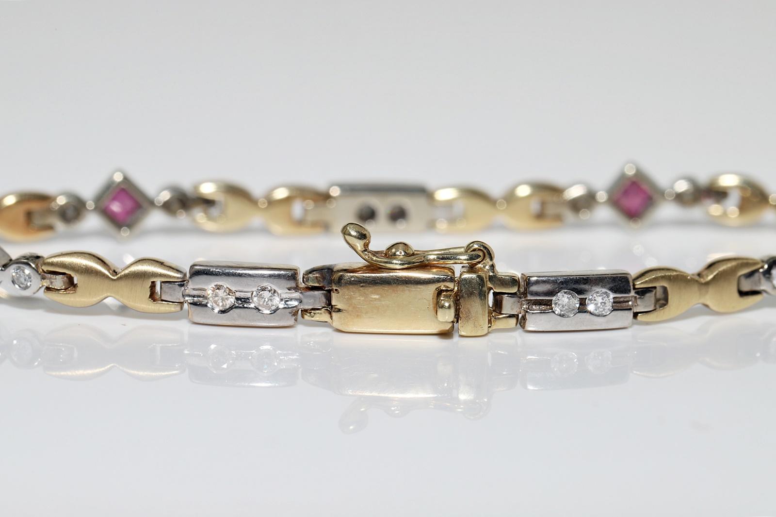 Vintage Circa 1980er Jahre 14k Gold natürlicher Diamant und Rubin verziertes Tennisarmband Damen