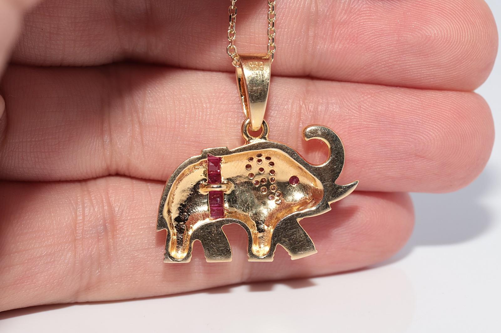 Collana Elefante in oro 14k con diamanti naturali e rubini, vintage, circa anni '80 in vendita 5