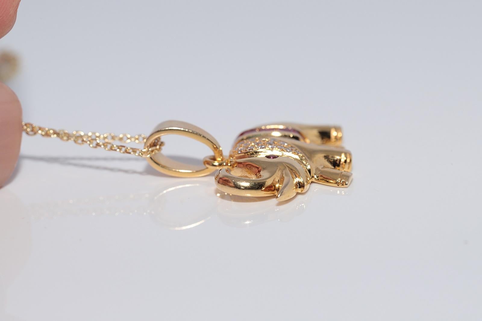 Collana Elefante in oro 14k con diamanti naturali e rubini, vintage, circa anni '80 in vendita 7