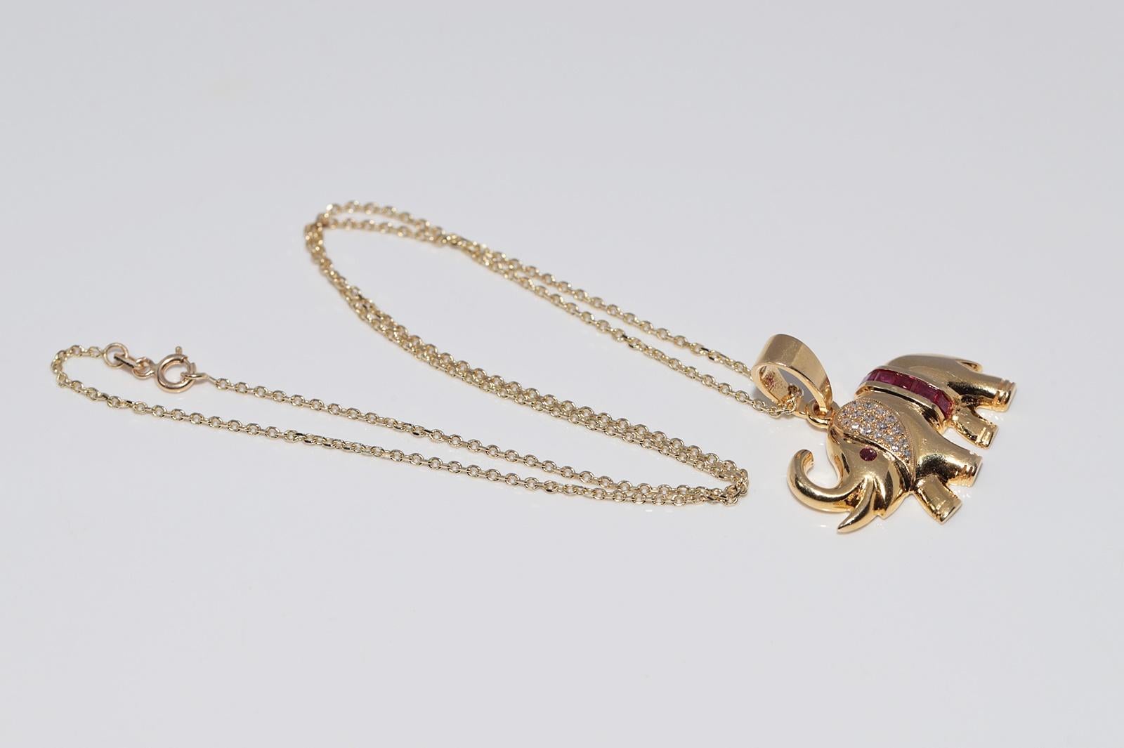 Collana Elefante in oro 14k con diamanti naturali e rubini, vintage, circa anni '80 in vendita 8