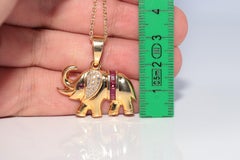 Vintage Circa 1980s 14k Gold Natural Diamond And Ruby Elephant Necklace