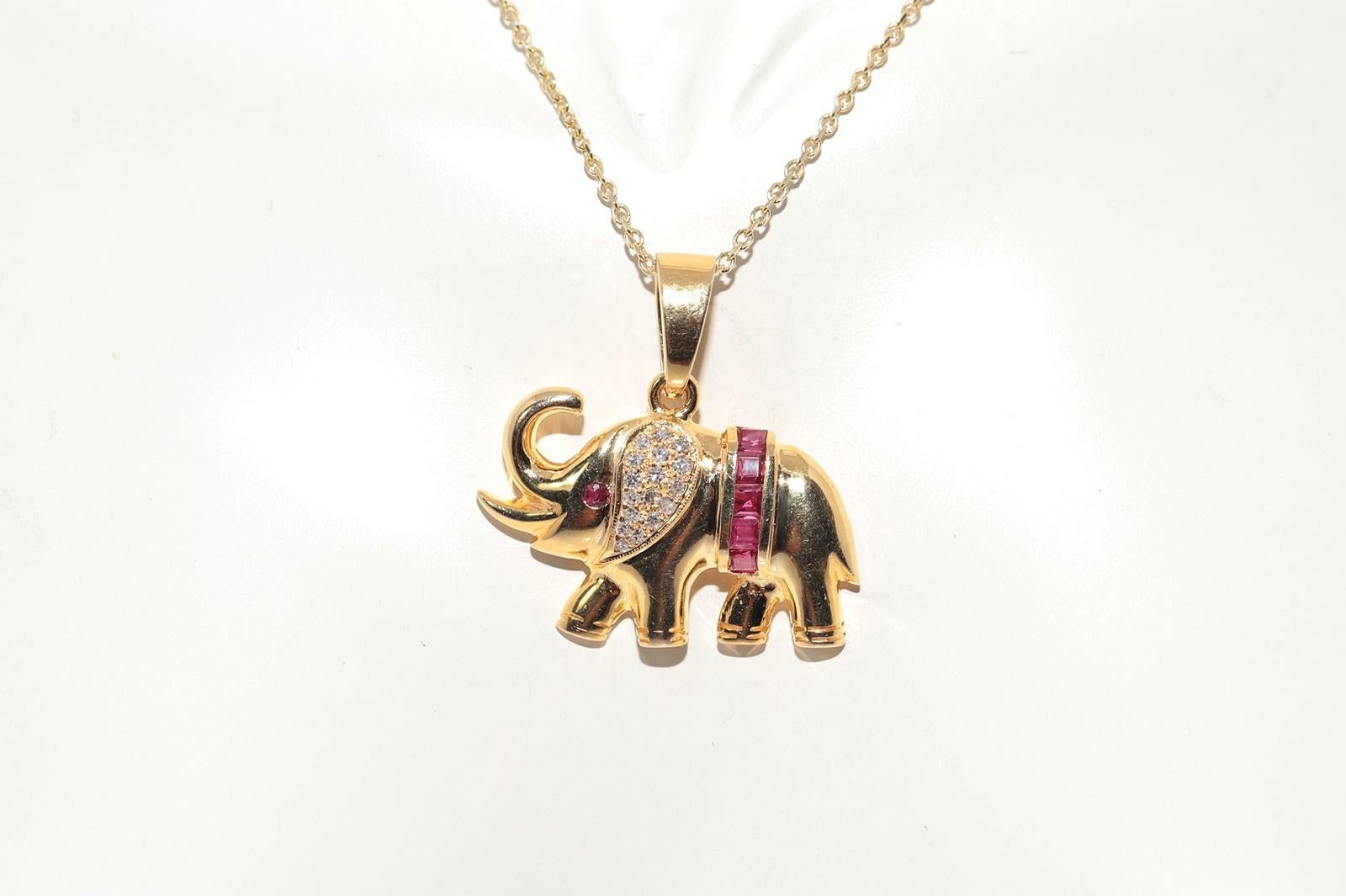 Collana Elefante in oro 14k con diamanti naturali e rubini, vintage, circa anni '80 In condizioni buone in vendita a Fatih/İstanbul, 34