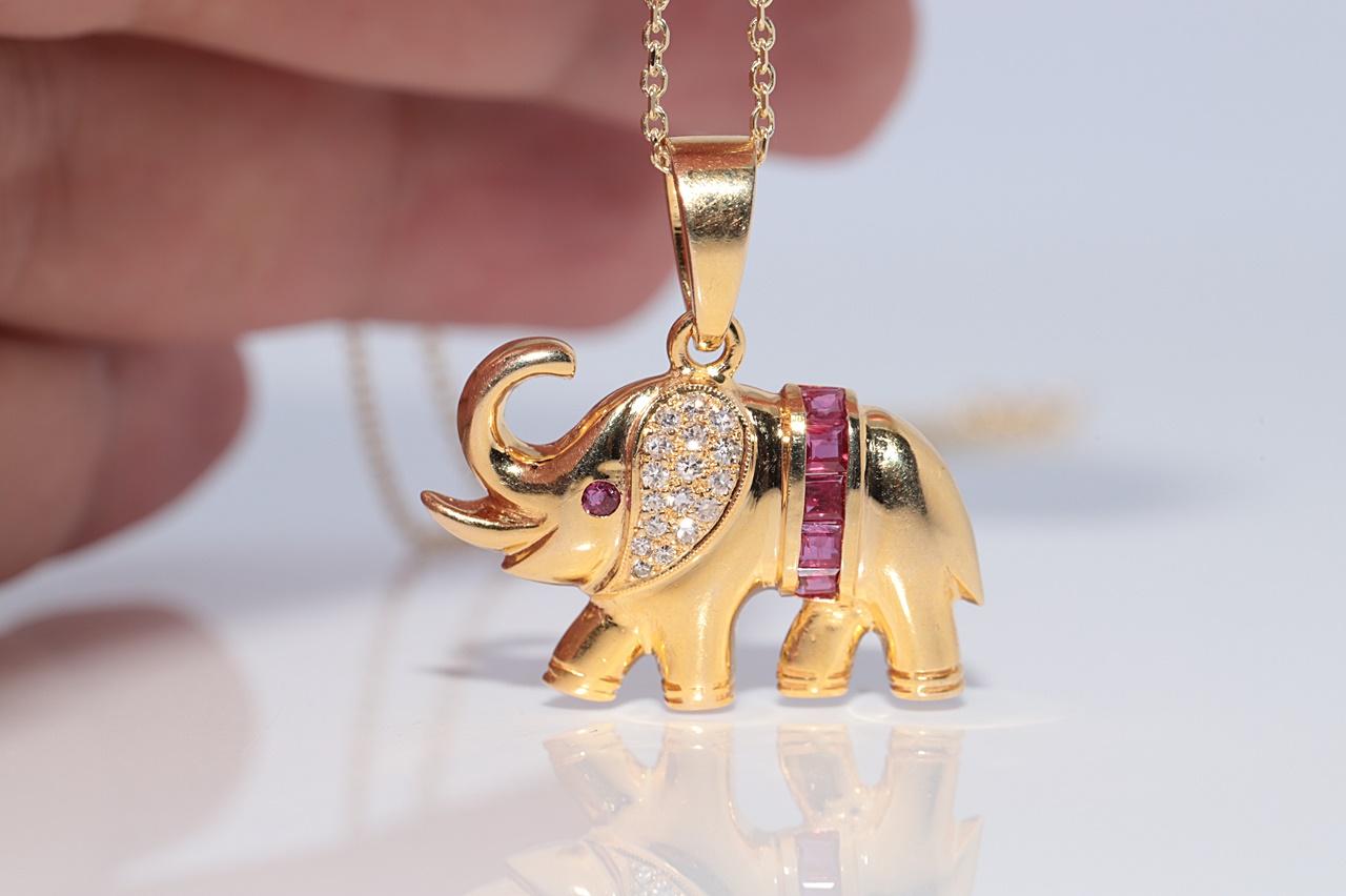 Collana Elefante in oro 14k con diamanti naturali e rubini, vintage, circa anni '80 in vendita 1