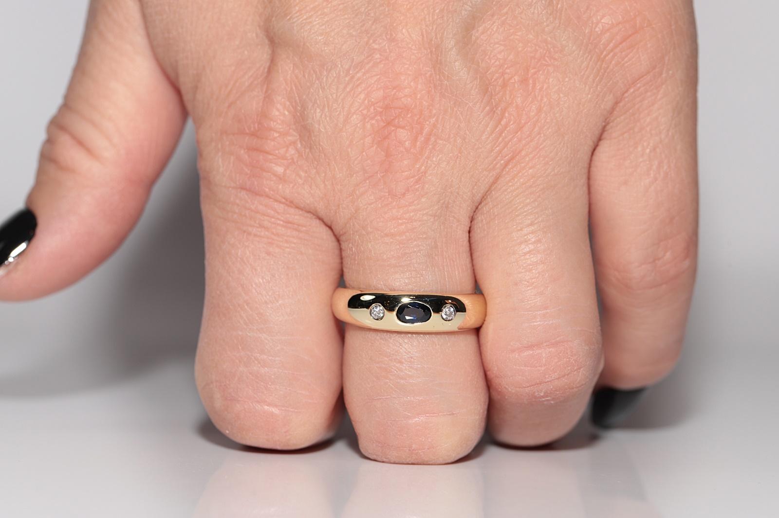 Vintage Circa 1980er Jahre 14k Gold Natürlicher Diamant und Saphir Dekorierter Ring im Angebot 7