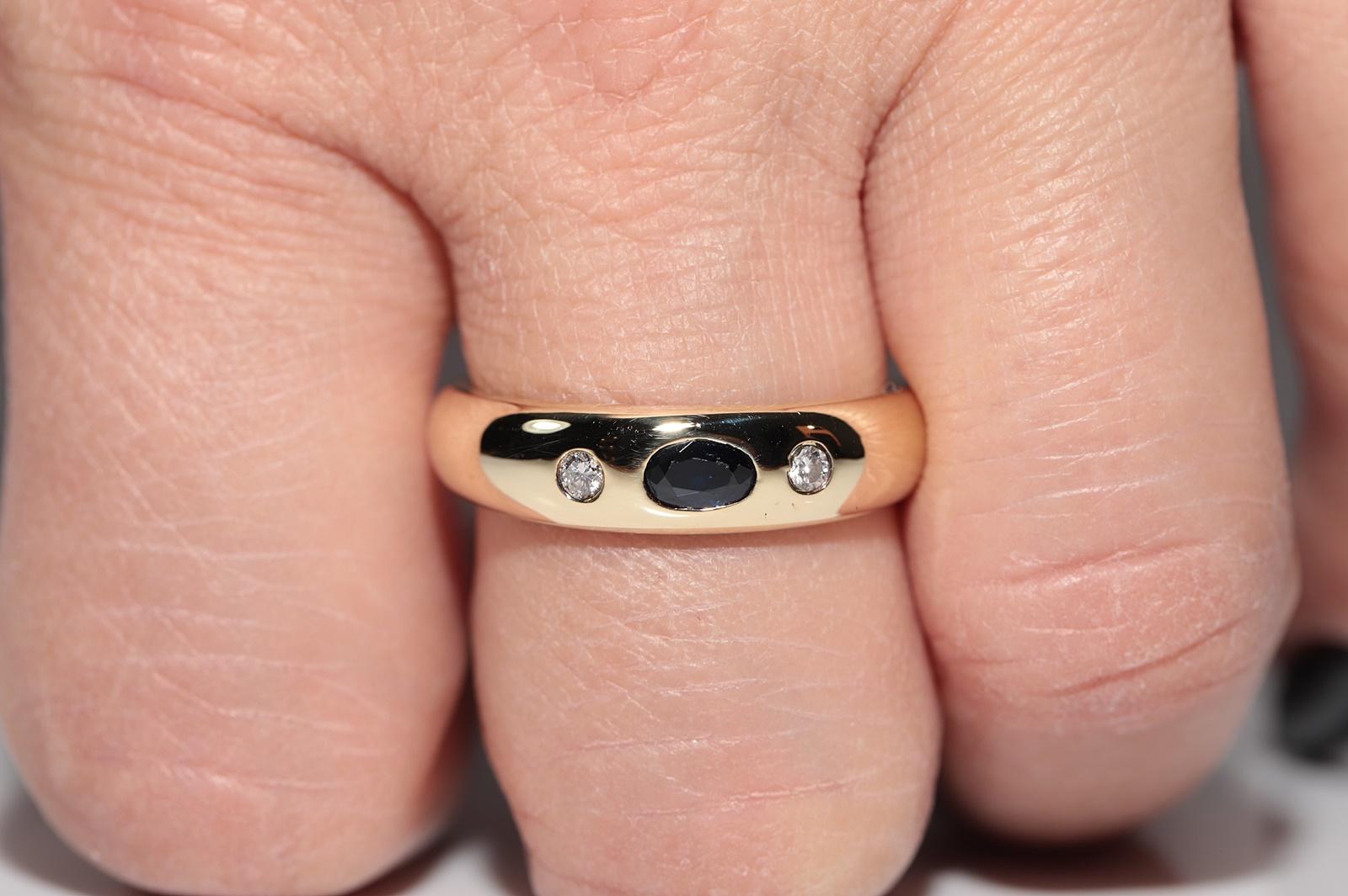 Vintage Circa 1980er Jahre 14k Gold Natürlicher Diamant und Saphir Dekorierter Ring im Angebot 8
