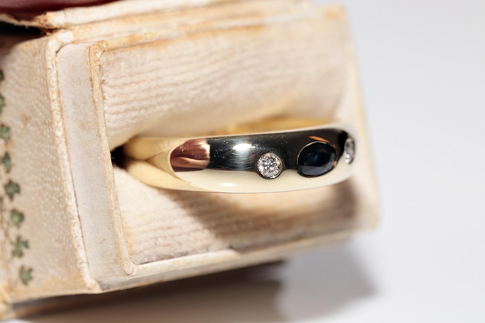 Vintage Circa 1980er Jahre 14k Gold Natürlicher Diamant und Saphir Dekorierter Ring (Retro) im Angebot