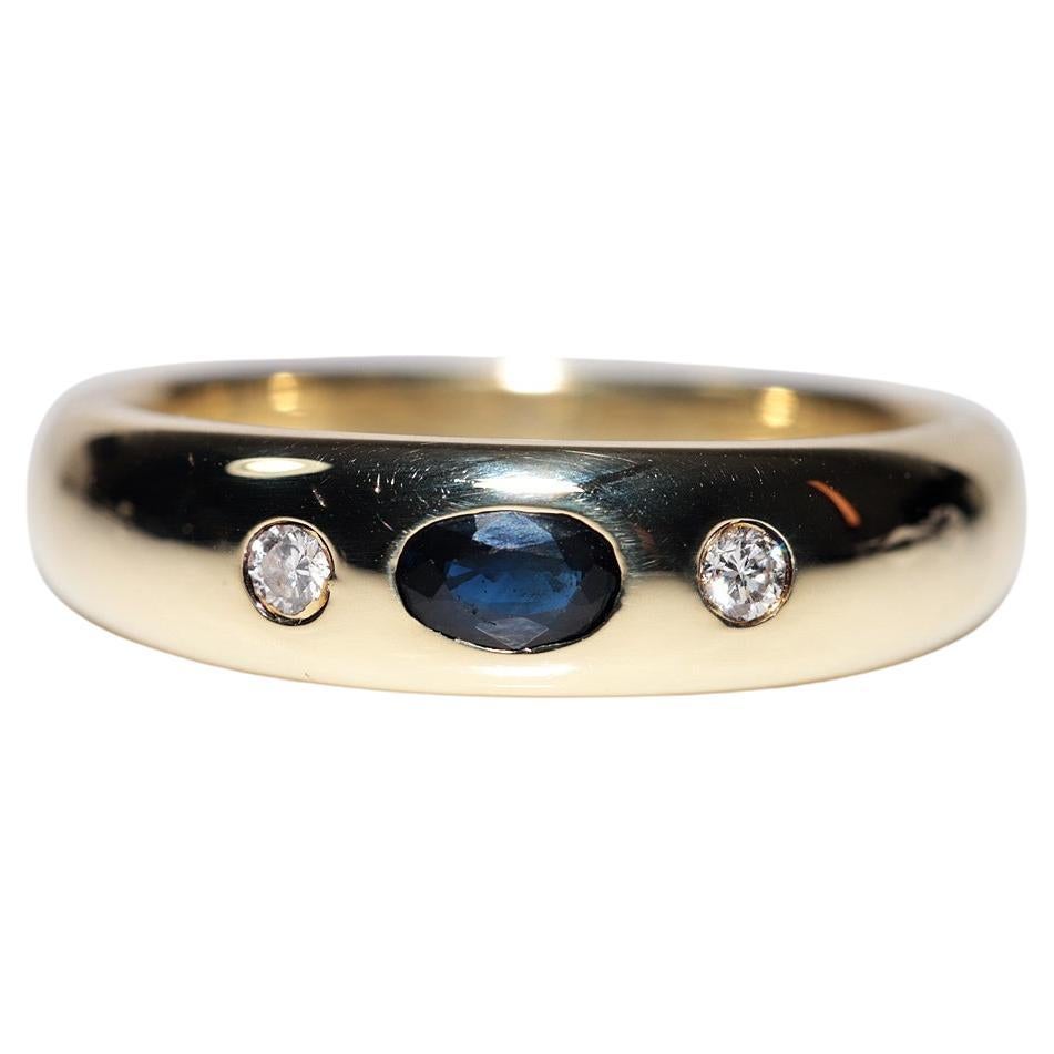 Vintage Circa 1980s 14k Gold Natural Diamond And Sapphire Decorated Band Ring