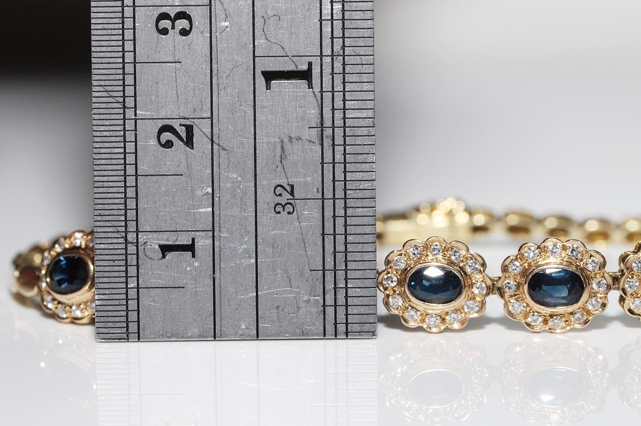 Vintage Circa 1980er Jahre 14k Gold natürlicher Diamant und Saphir Dekoriertes Armband  im Angebot 5
