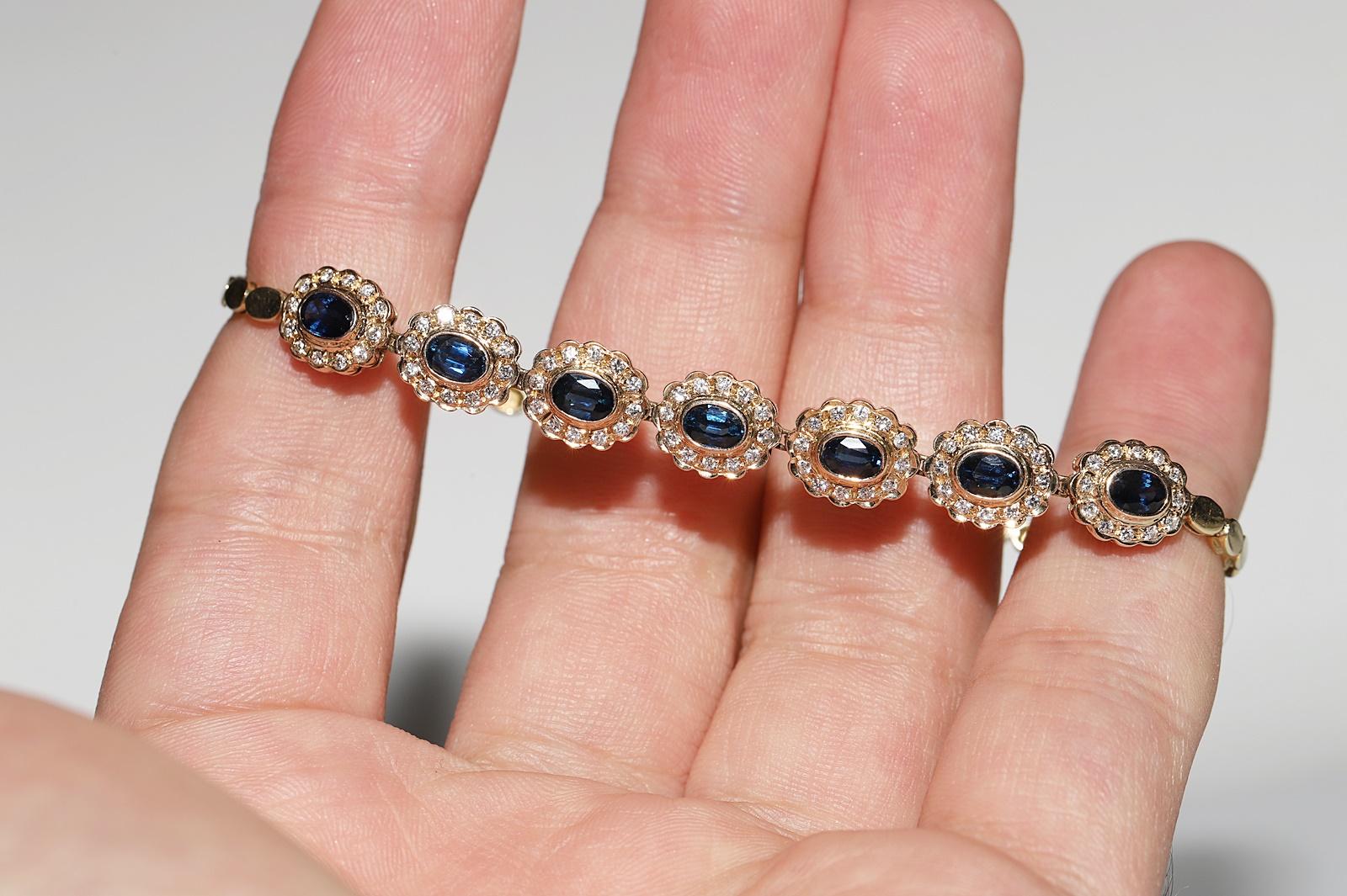 Vintage Circa 1980s 14k Gold Natural Diamond And Sapphire Decorated Bracelet  For Sale 6