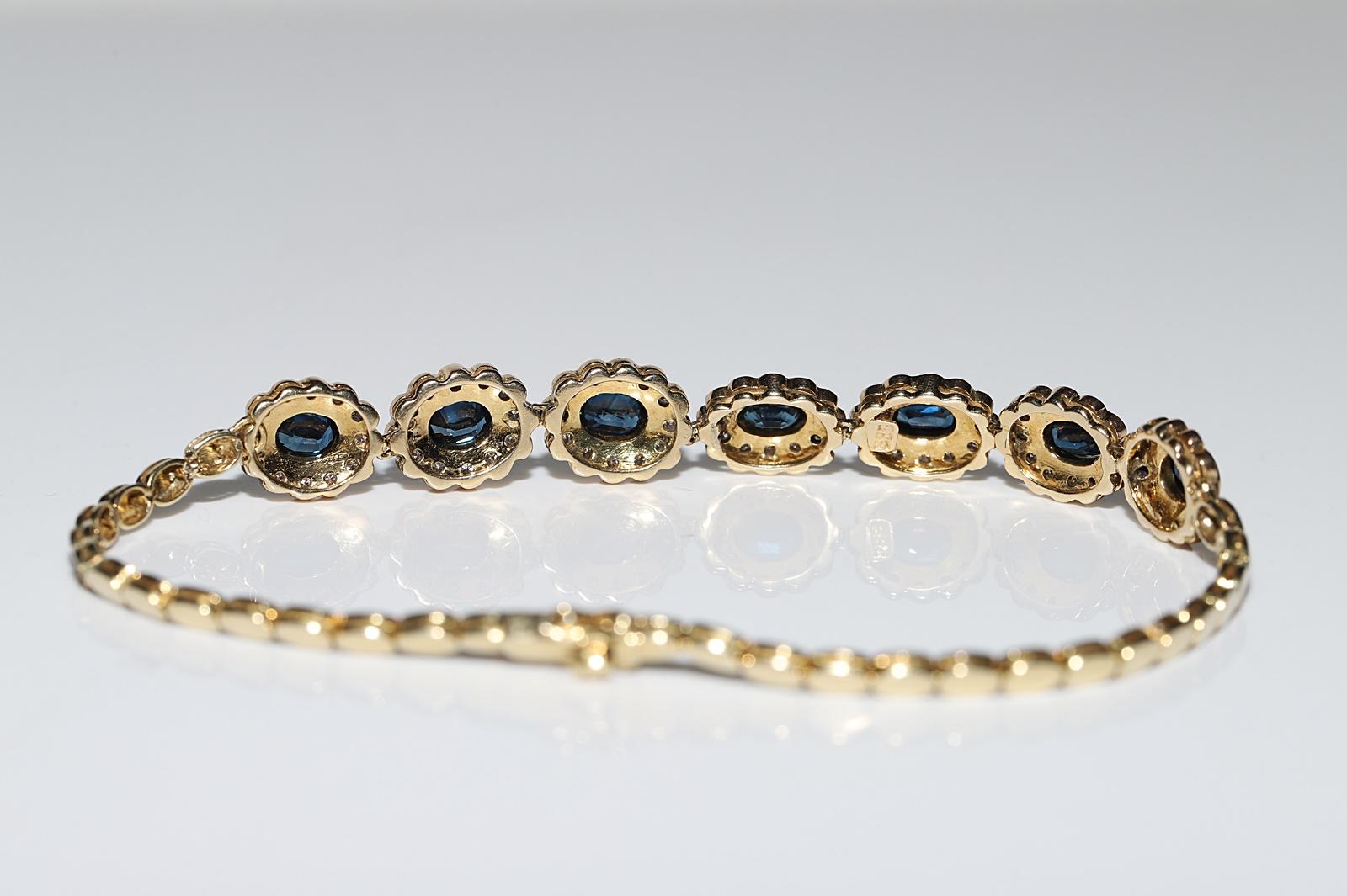 Vintage Circa 1980s 14k Gold Natural Diamond And Sapphire Decorated Bracelet  For Sale 7