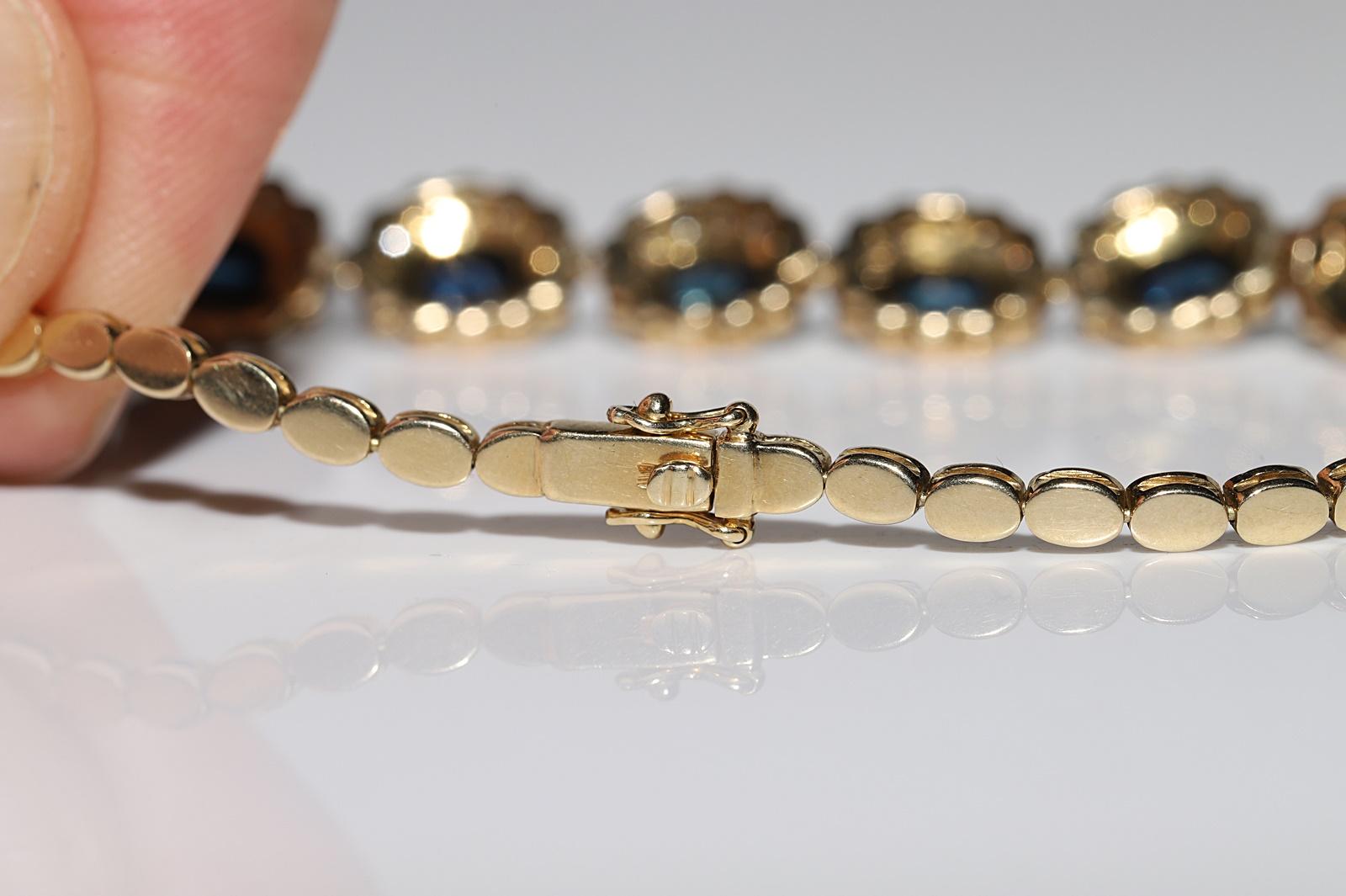 Vintage Circa 1980s 14k Gold Natural Diamond And Sapphire Decorated Bracelet  For Sale 8