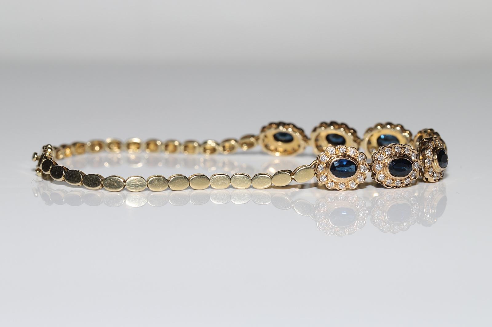Vintage Circa 1980s 14k Gold Natural Diamond And Sapphire Decorated Bracelet  For Sale 9