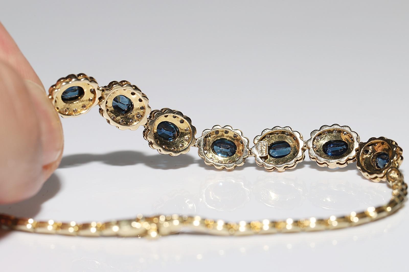 Vintage Circa 1980s 14k Gold Natural Diamond And Sapphire Decorated Bracelet  For Sale 10