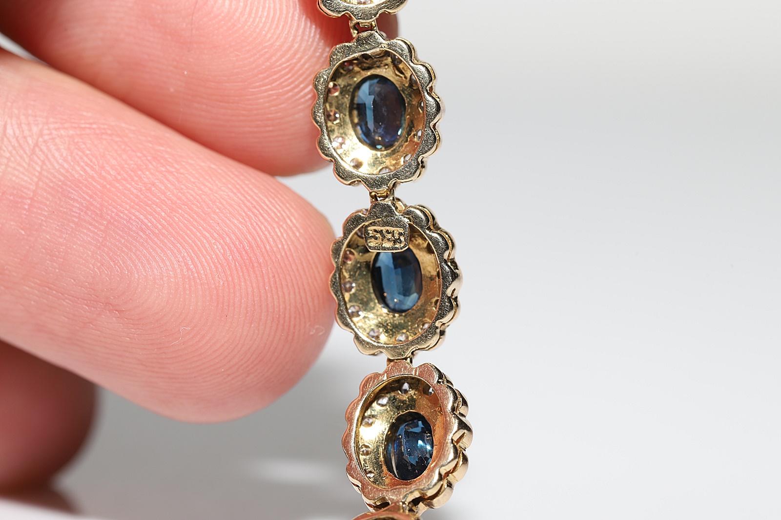 Vintage Circa 1980s 14k Gold Natural Diamond And Sapphire Decorated Bracelet  For Sale 11