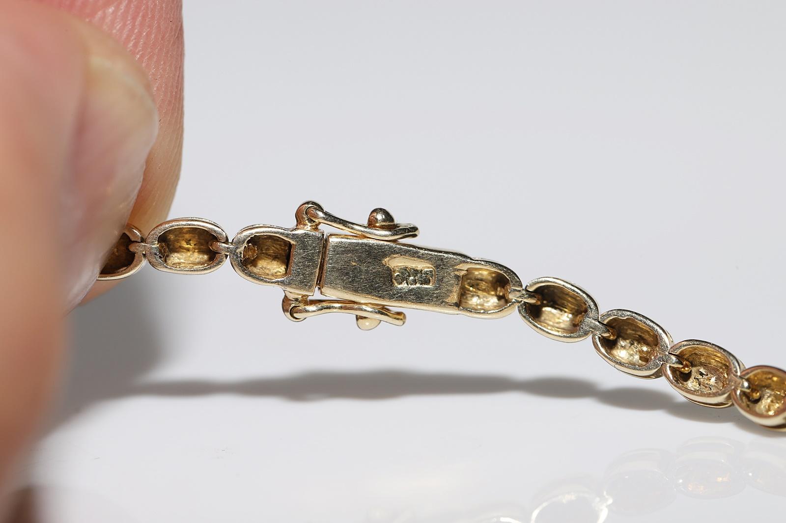 Vintage Circa 1980s 14k Gold Natural Diamond And Sapphire Decorated Bracelet  For Sale 12