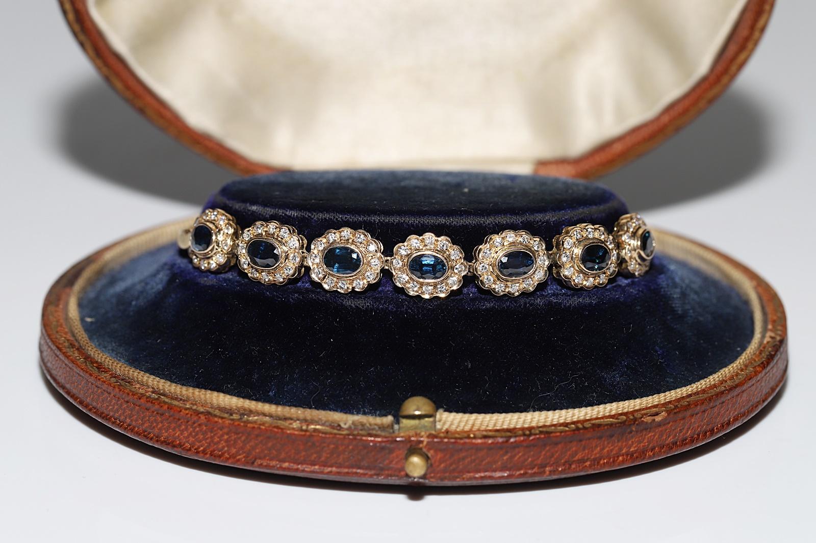 Vintage Circa 1980 Bracelet en or 14k orné de diamants naturels et de saphirs  Pour femmes en vente