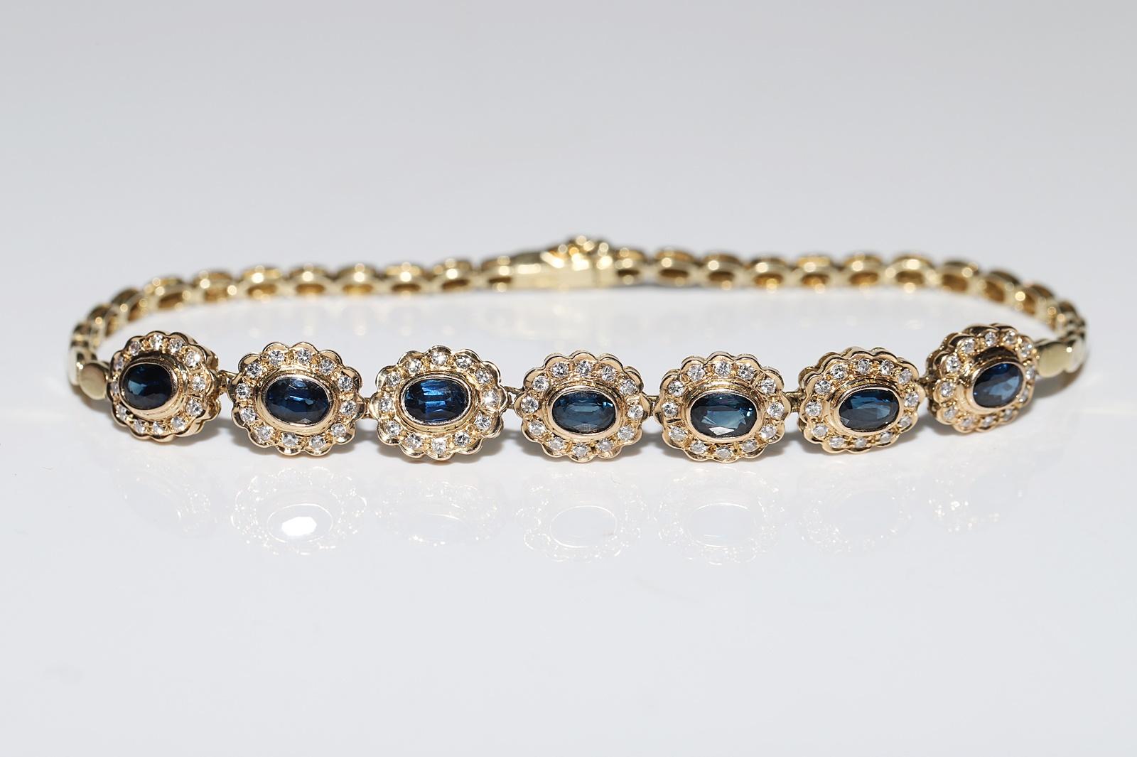 Vintage Circa 1980er Jahre 14k Gold natürlicher Diamant und Saphir Dekoriertes Armband  im Angebot 3