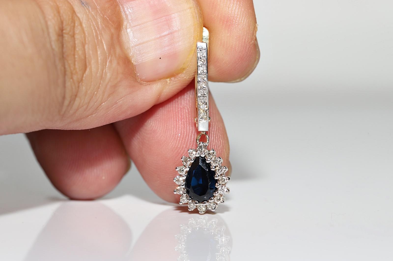 Women's Vintage Circa 1980s 14k Gold Natural Diamond And Sapphire Decorated Drop Earring For Sale