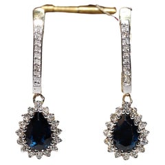 Vintage Circa 1980 Boucles d'oreilles pendantes en or 14k ornées de diamants naturels et de saphirs