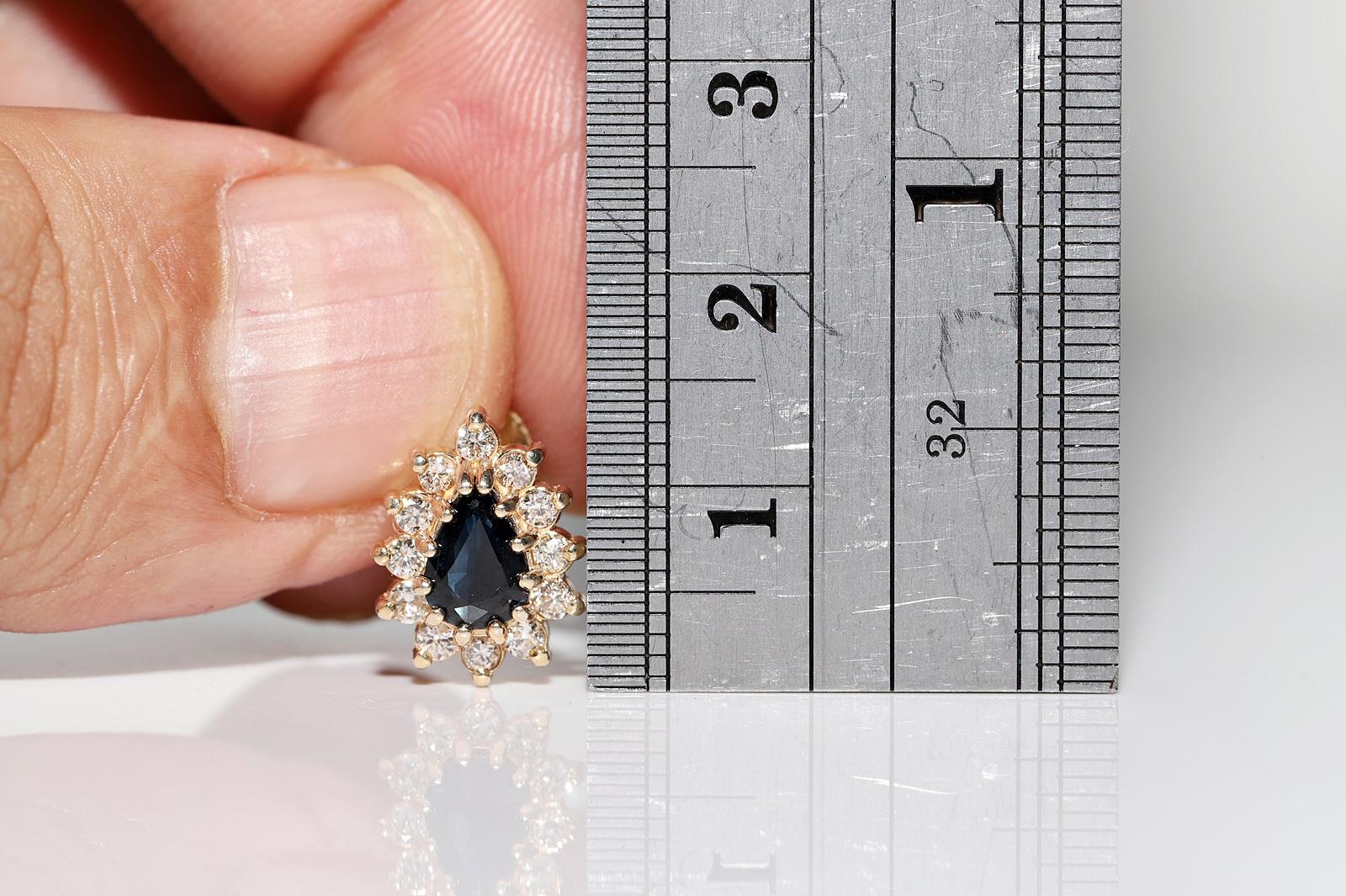 Vintage Circa 1980er Jahre 14k Gold Natürlicher Diamant und Saphir Dekorierter Ohrring im Angebot 4