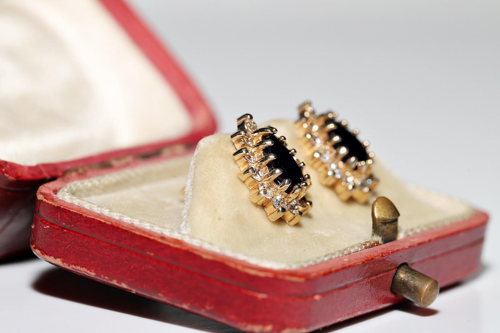 Vintage Circa 1980er Jahre 14k Gold Natürlicher Diamant und Saphir Dekorierter Ohrring (Retro) im Angebot