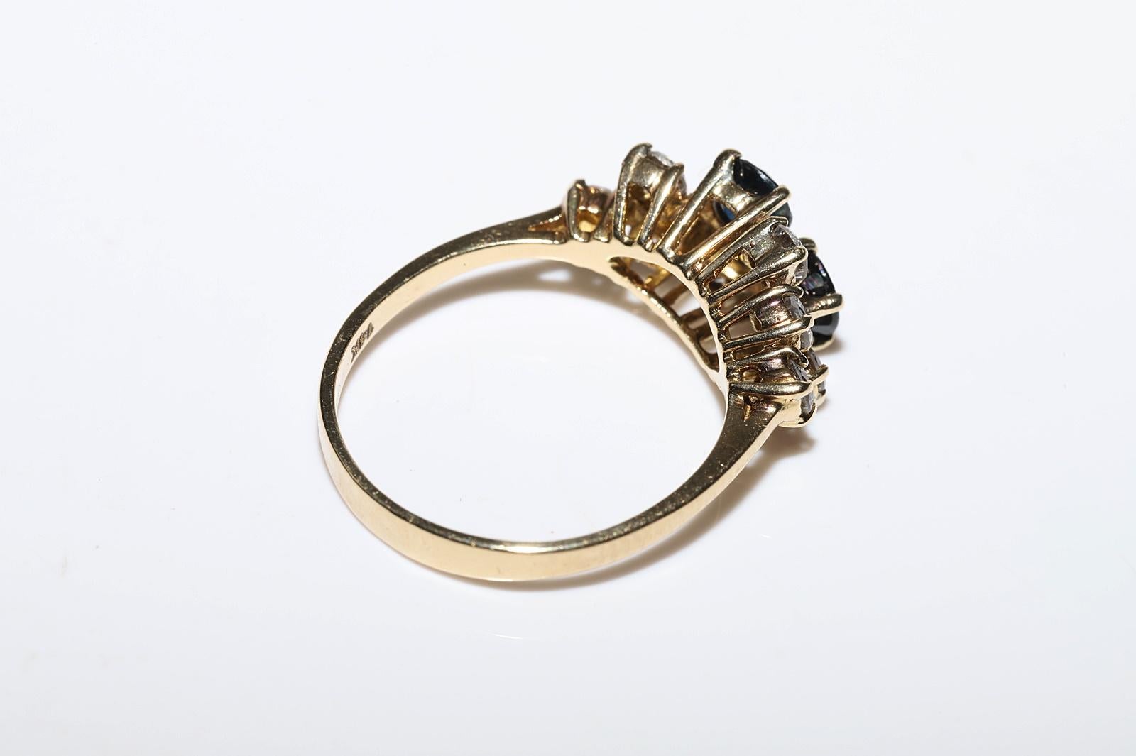 Vintage Circa 1980er Jahre 14k Gold Natürlicher Diamant und Saphir Dekorierter Ring im Angebot 4