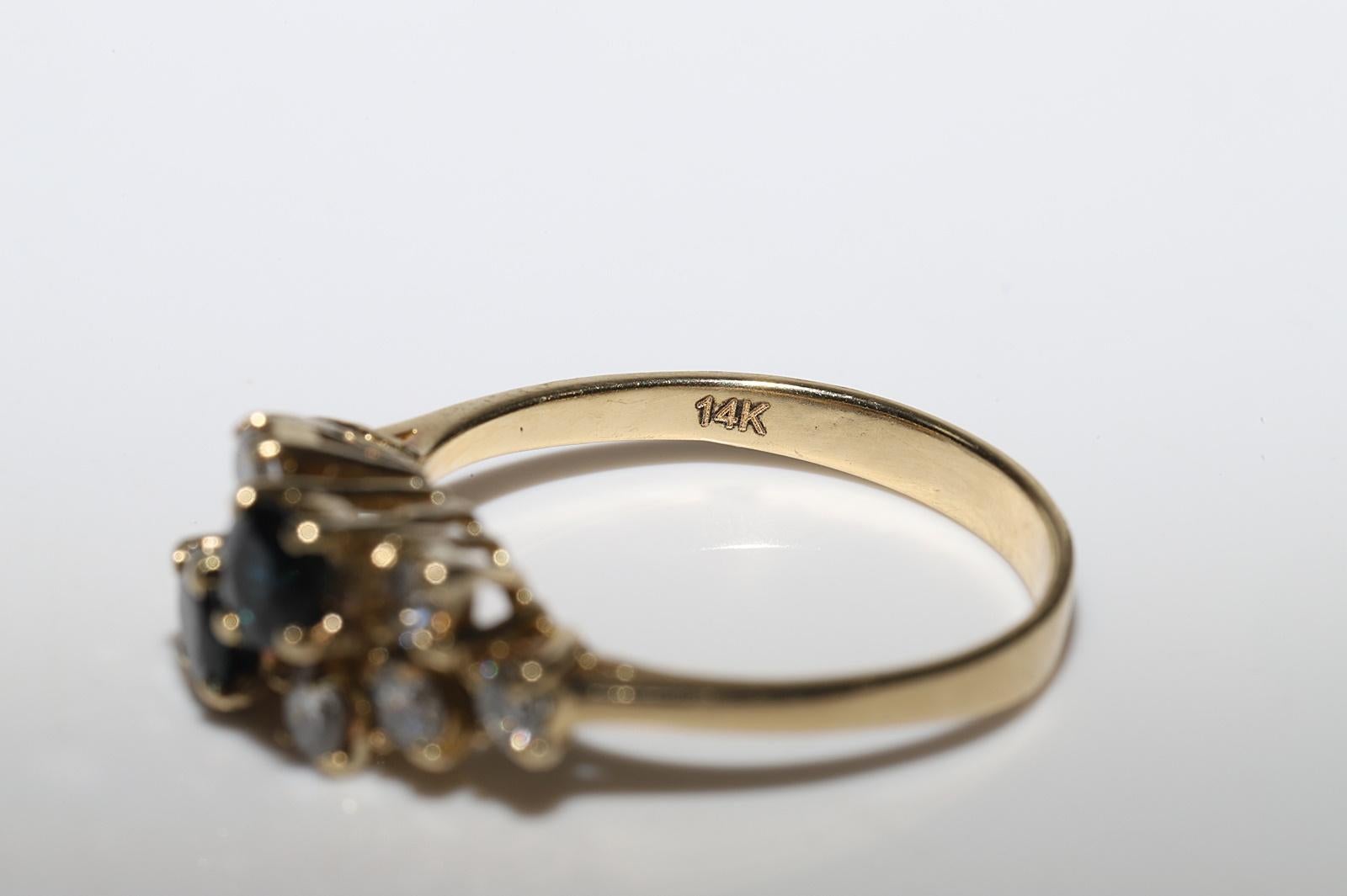 Vintage Circa 1980er Jahre 14k Gold Natürlicher Diamant und Saphir Dekorierter Ring im Angebot 6