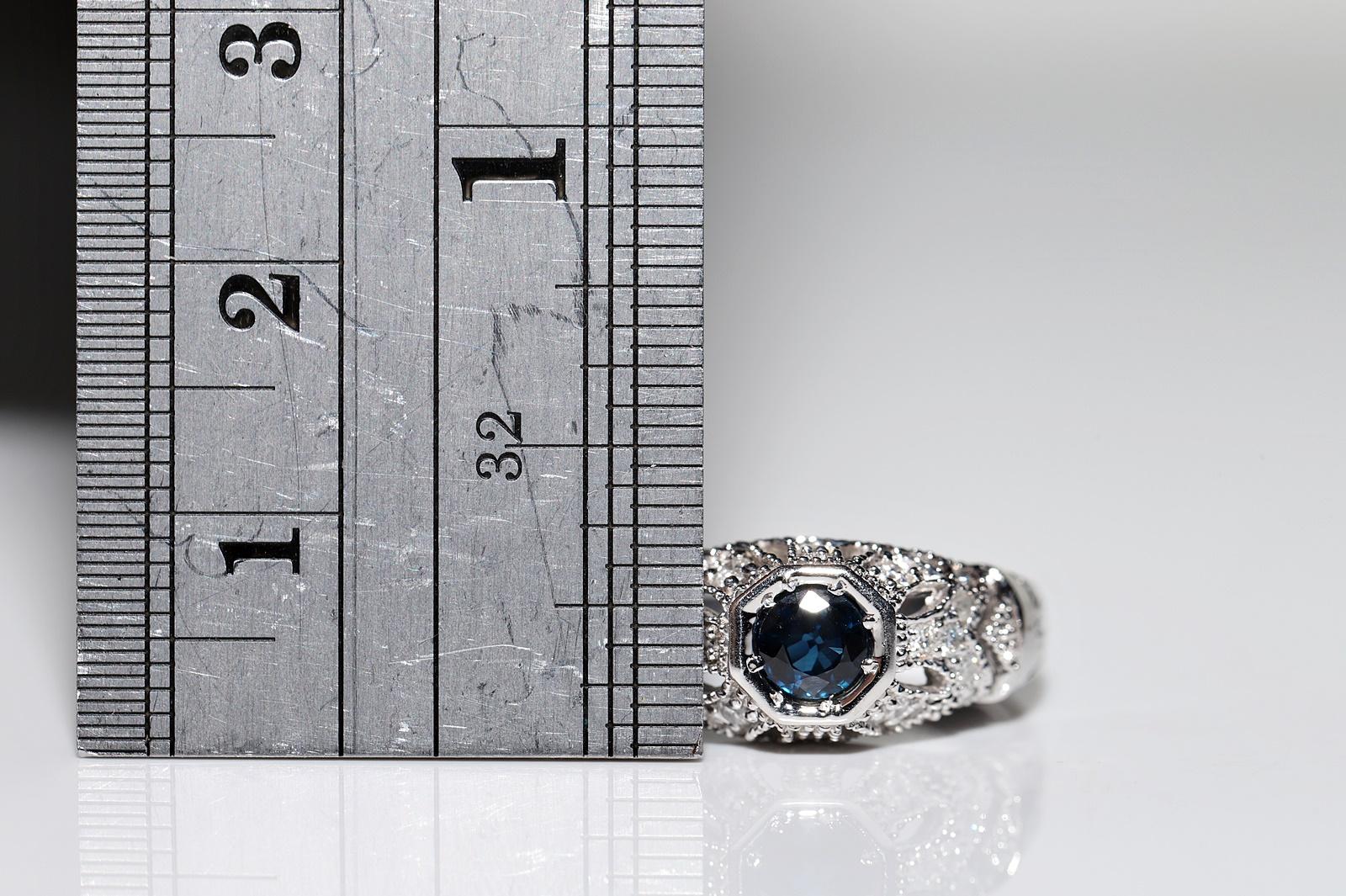 Vintage Circa 1980er Jahre 14k Gold Natürlicher Diamant und Saphir Dekorierter Ring im Angebot 6