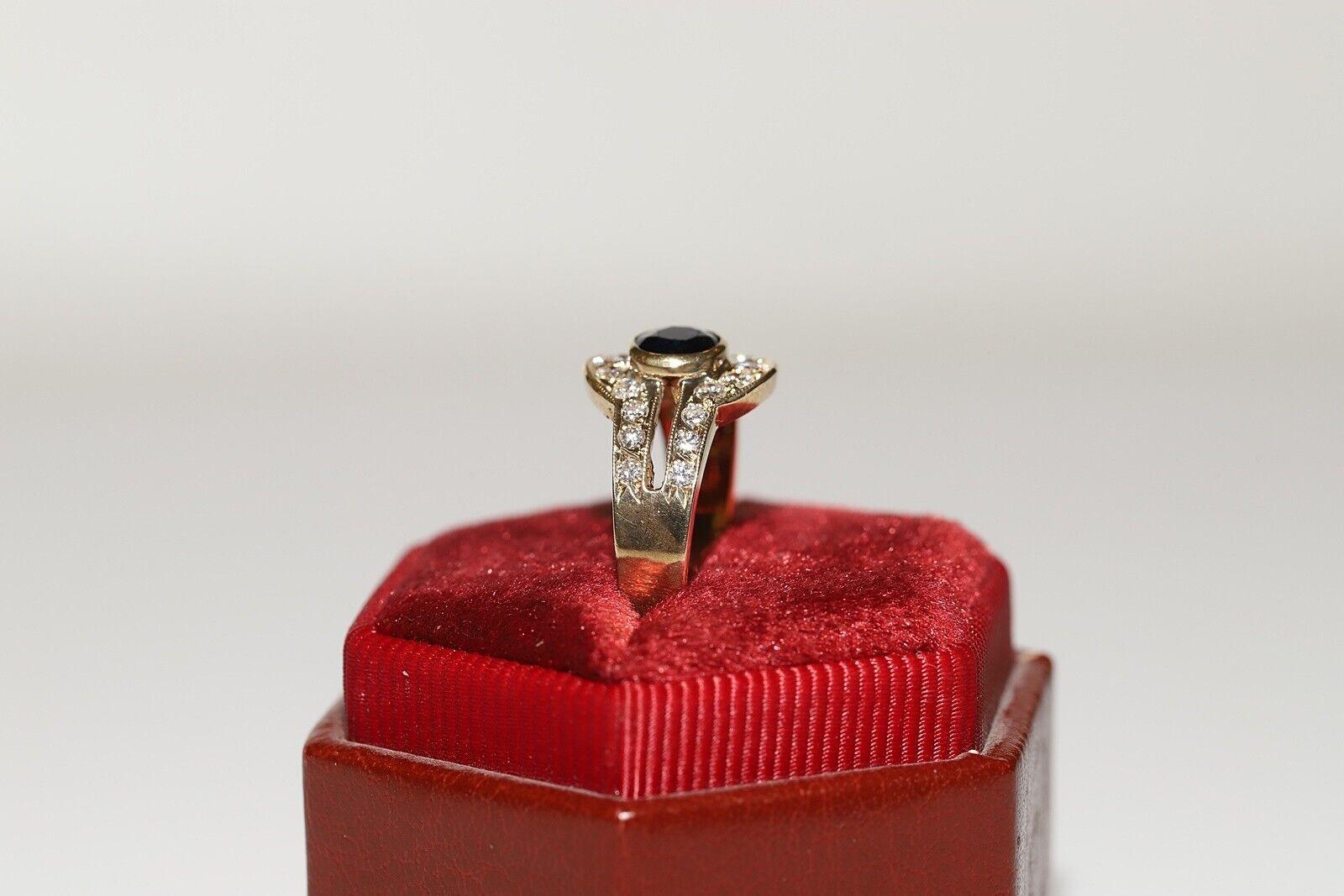 Vintage Circa 1980s 14k Gold Natural Diamond And Sapphire Decorated Ring  For Sale 7