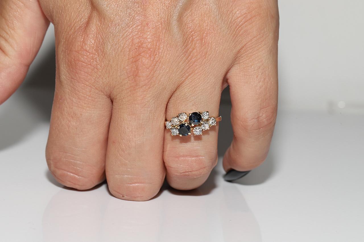 Vintage Circa 1980er Jahre 14k Gold Natürlicher Diamant und Saphir Dekorierter Ring im Angebot 9