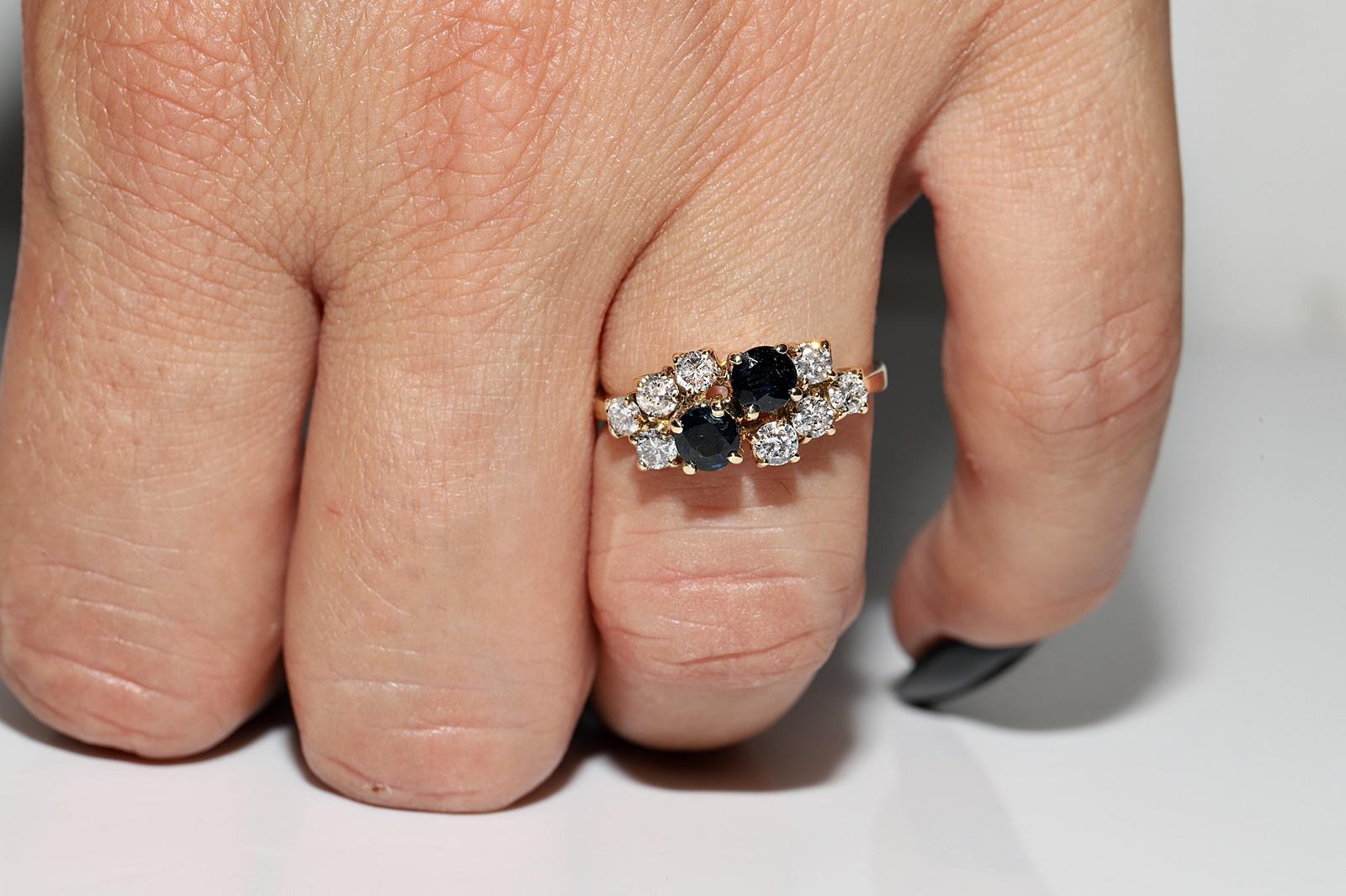 Vintage Circa 1980er Jahre 14k Gold Natürlicher Diamant und Saphir Dekorierter Ring im Angebot 10