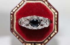Vintage Circa 1980er Jahre 14k Gold Natürlicher Diamant und Saphir Dekorierter Ring