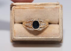 Vintage Circa 1980s 14k Gold Natural Diamond And Sapphire Decorated Ring