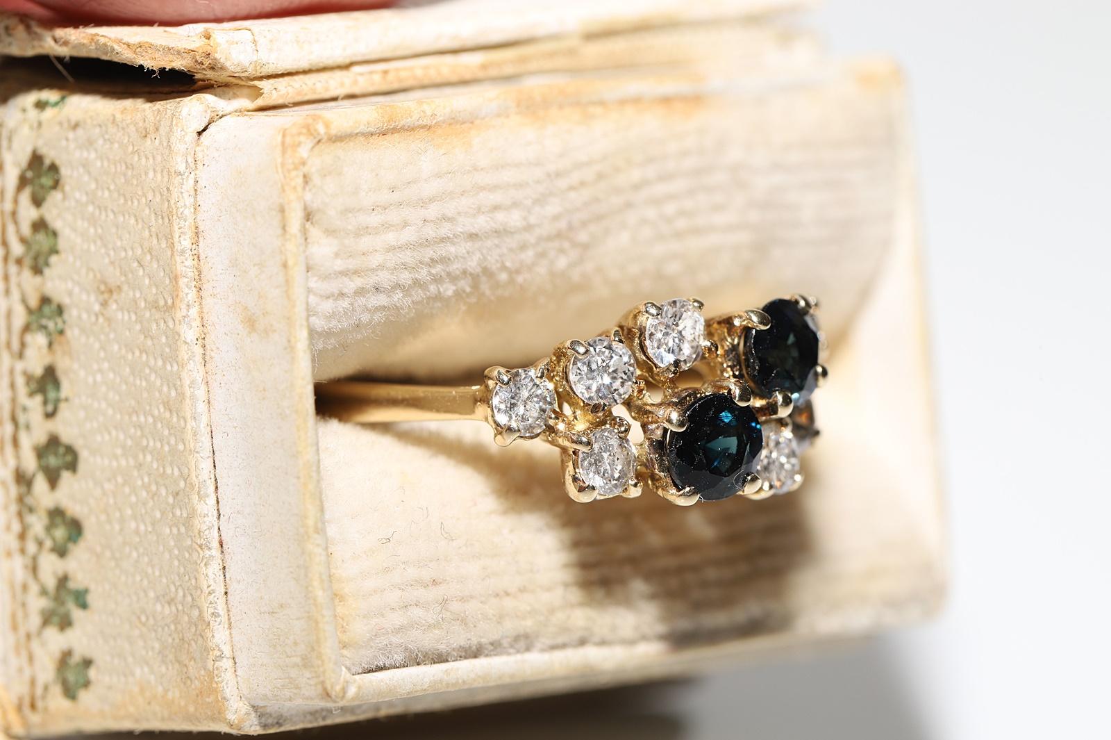 Vintage Circa 1980er Jahre 14k Gold Natürlicher Diamant und Saphir Dekorierter Ring (Retro) im Angebot