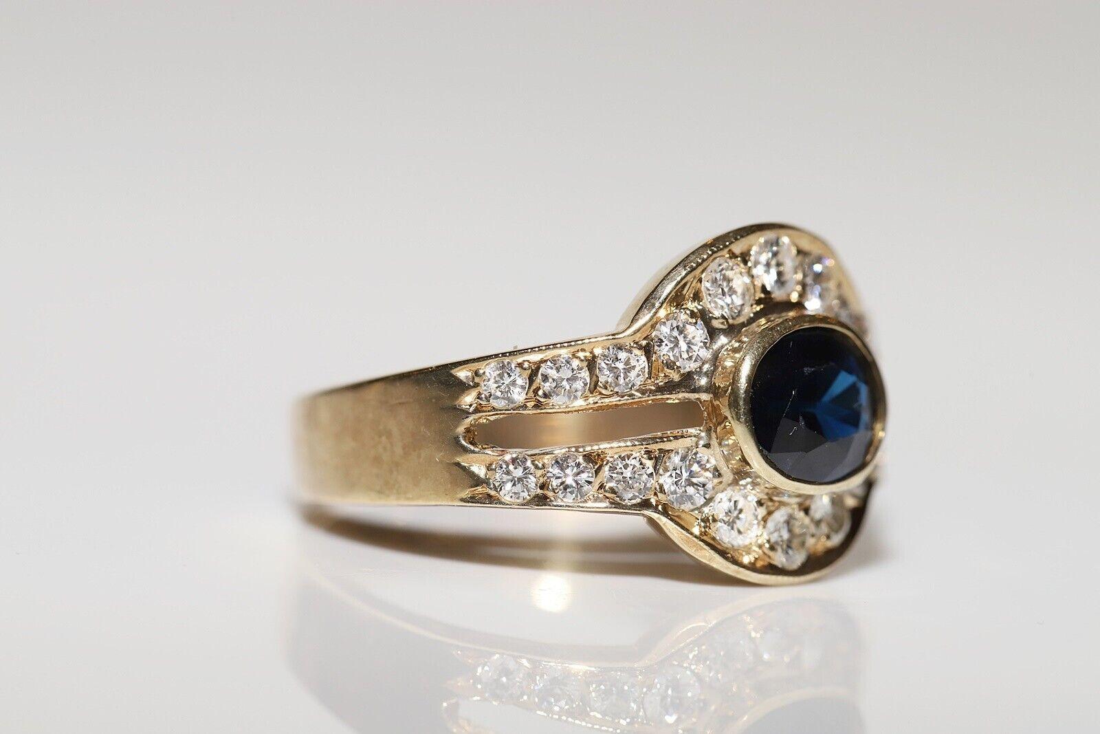 Brilliant Cut Vintage Circa 1980s 14k Gold Natural Diamond And Sapphire Decorated Ring  For Sale