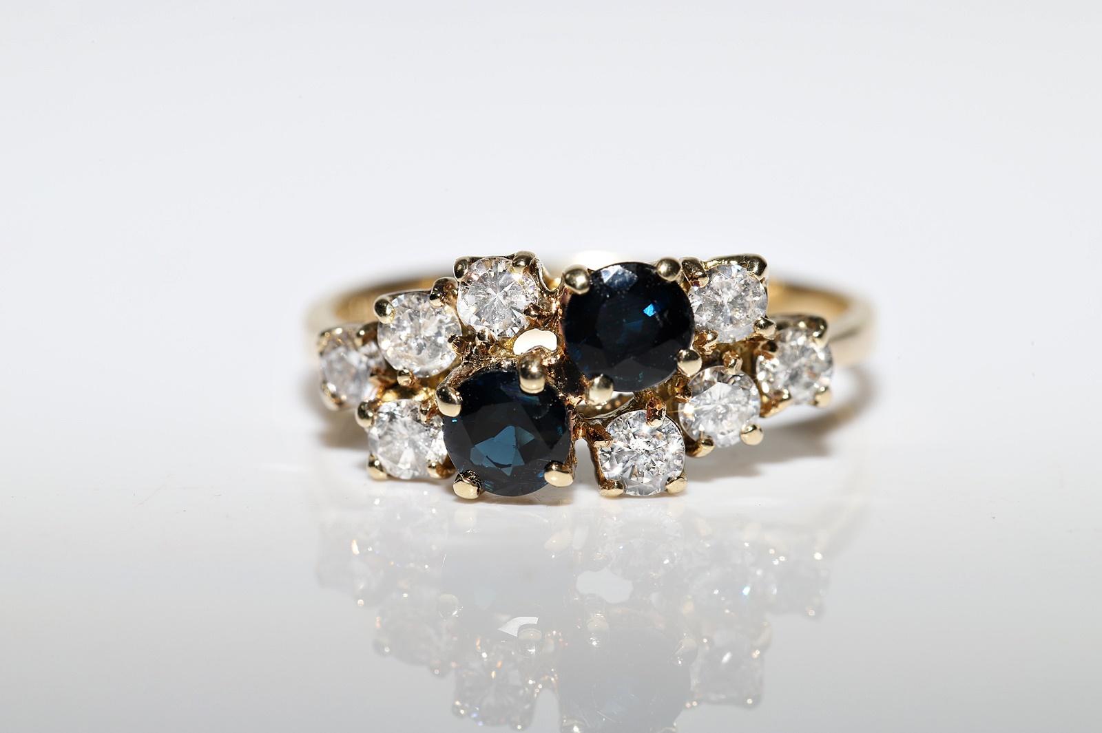Vintage Circa 1980er Jahre 14k Gold Natürlicher Diamant und Saphir Dekorierter Ring (Brillantschliff) im Angebot