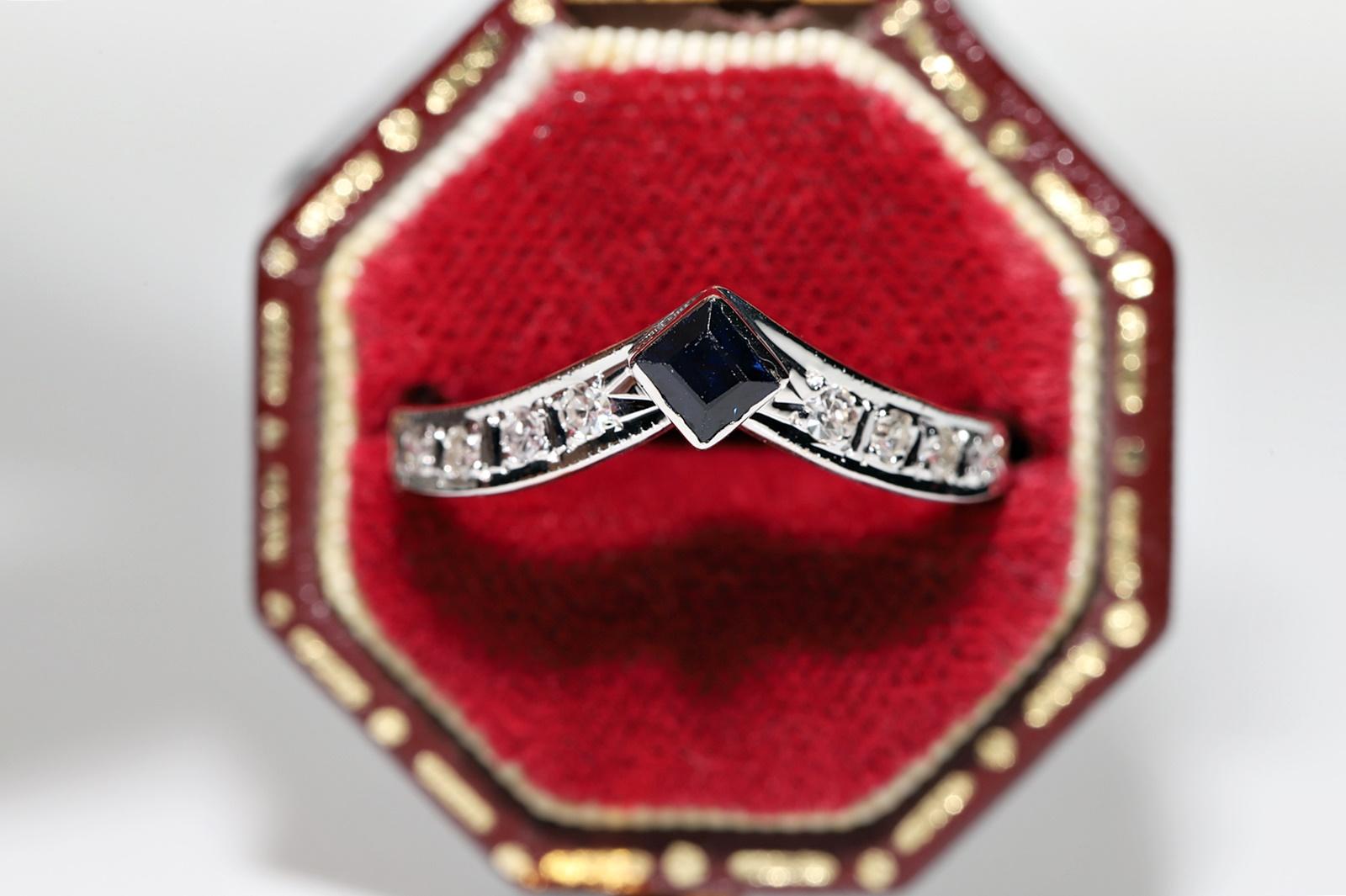 Vintage Circa 1980er Jahre 14k Gold Natürlicher Diamant und Saphir Dekorierter Ring (Einfacher Schliff) im Angebot