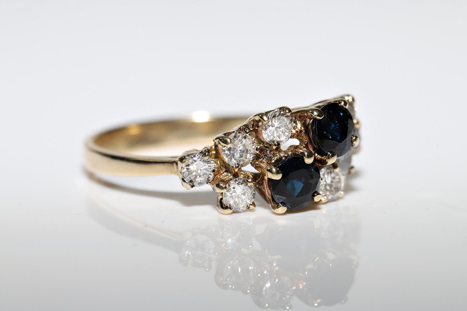 Vintage Circa 1980er Jahre 14k Gold Natürlicher Diamant und Saphir Dekorierter Ring Damen im Angebot