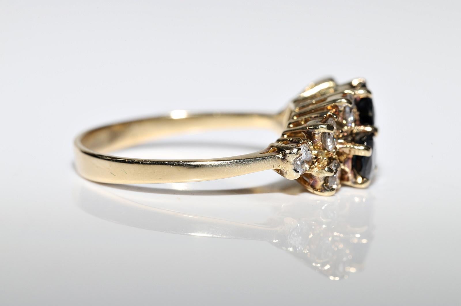 Vintage Circa 1980er Jahre 14k Gold Natürlicher Diamant und Saphir Dekorierter Ring im Angebot 1