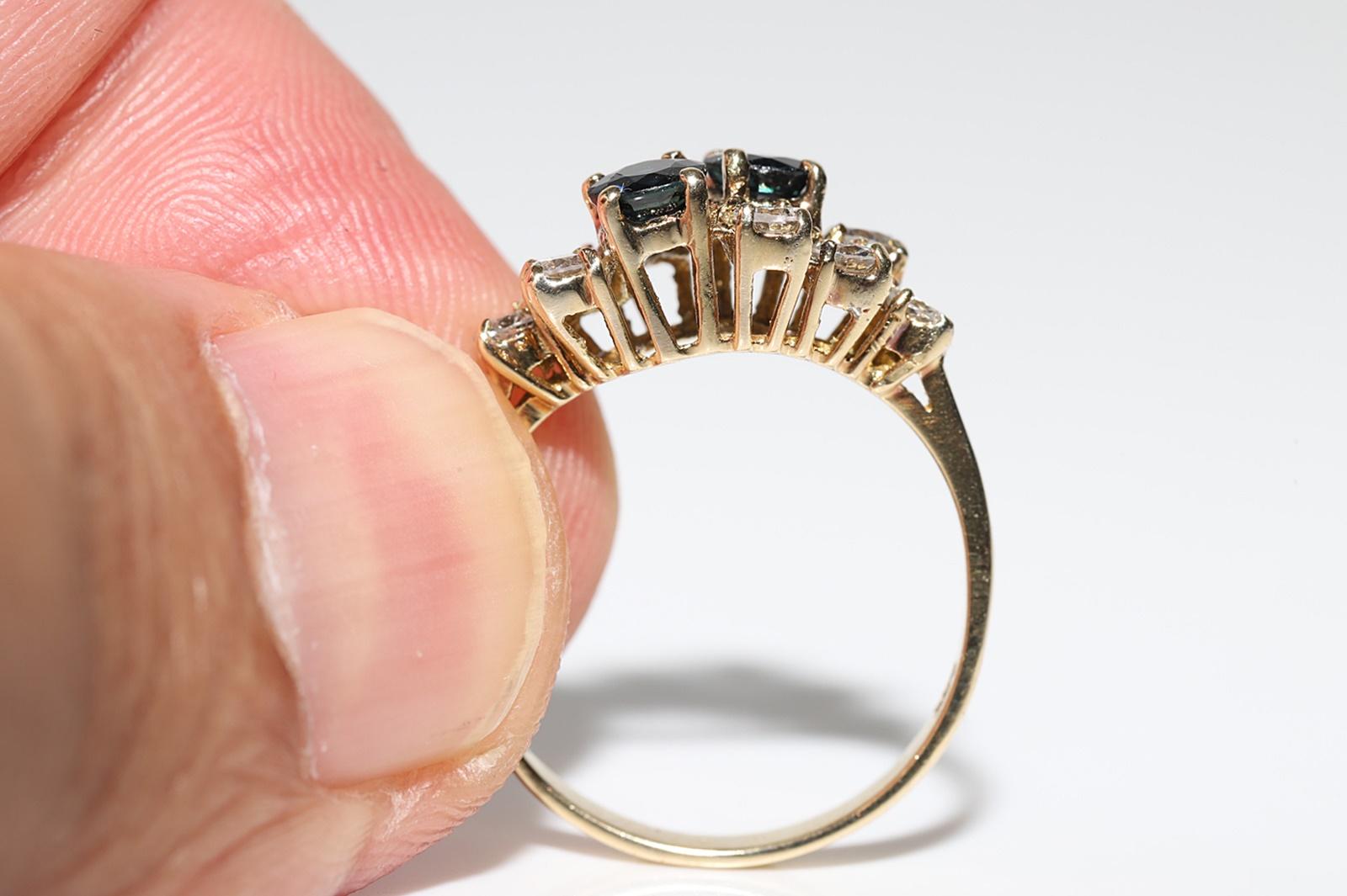 Vintage Circa 1980er Jahre 14k Gold Natürlicher Diamant und Saphir Dekorierter Ring im Angebot 2