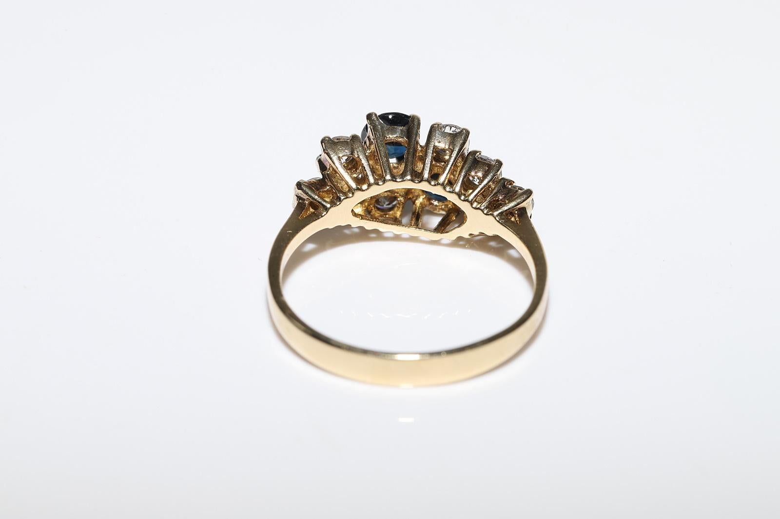 Vintage Circa 1980er Jahre 14k Gold Natürlicher Diamant und Saphir Dekorierter Ring im Angebot 3
