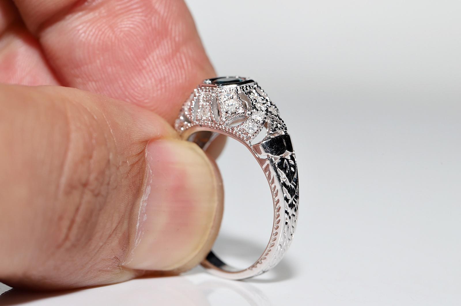 Vintage Circa 1980er Jahre 14k Gold Natürlicher Diamant und Saphir Dekorierter Ring im Angebot 3