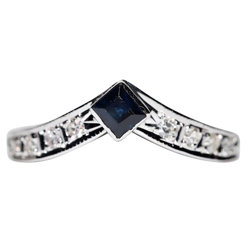 Vintage Circa 1980er Jahre 14k Gold Natürlicher Diamant und Saphir Dekorierter Ring