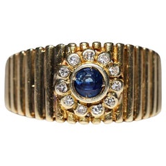 Vintage Circa 1980er Jahre 14k Gold Natürlicher Diamant und Saphir Dekorierter Ring