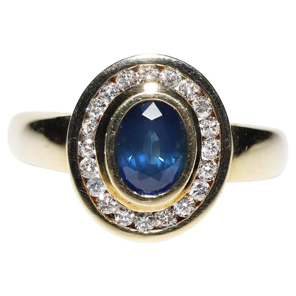 Vintage Circa 1980s 14k Gold Natural Diamond And Sapphire Decorated Ring  For Sale