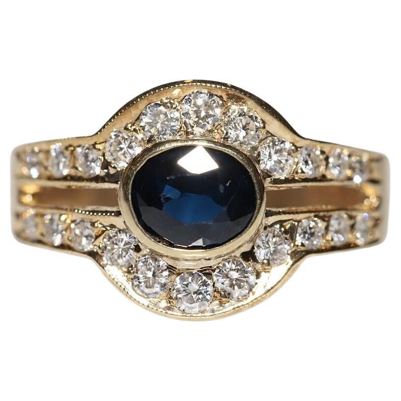 Vintage Circa 1980s 14k Gold Natural Diamond And Sapphire Decorated Ring  For Sale