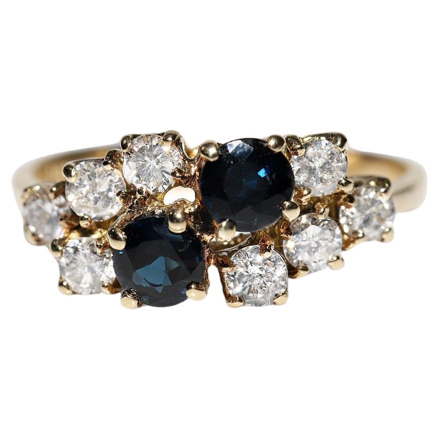 Vintage Circa 1980s 14k Gold Natural Diamond And Sapphire Decorated Ring