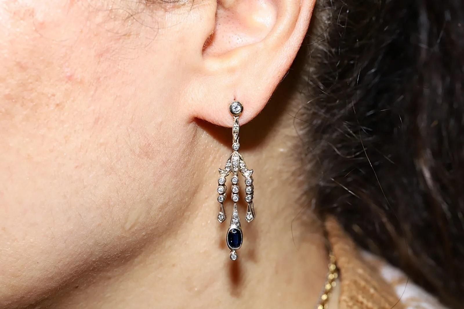 Women's Vintage Circa 1980s 14k Gold Natural Diamond And Sapphire Drop Earring  For Sale